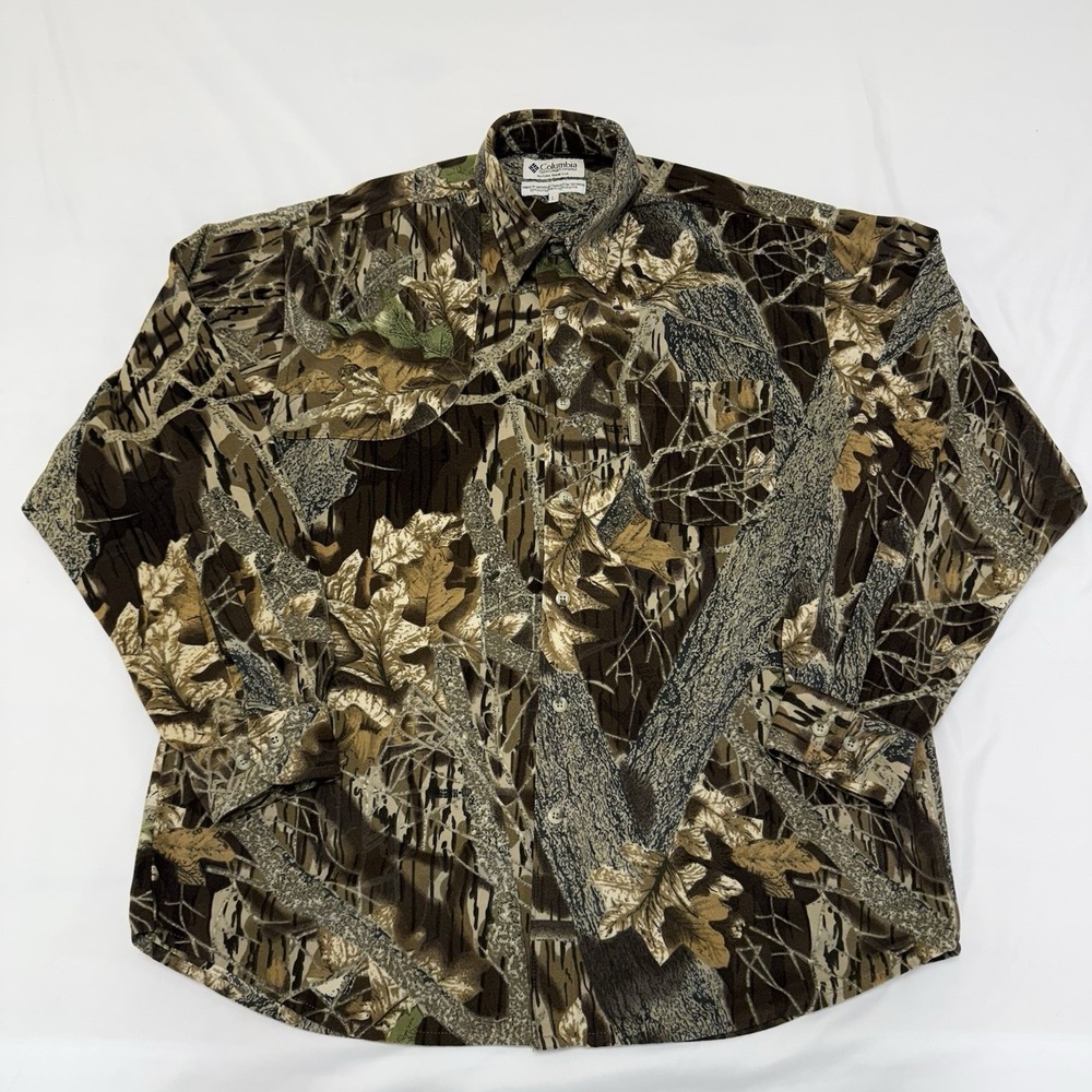 Vtg Columbia Long Sleeve Mossy Oak‎ Camo Camouflage Shirt Button Up Men's Large